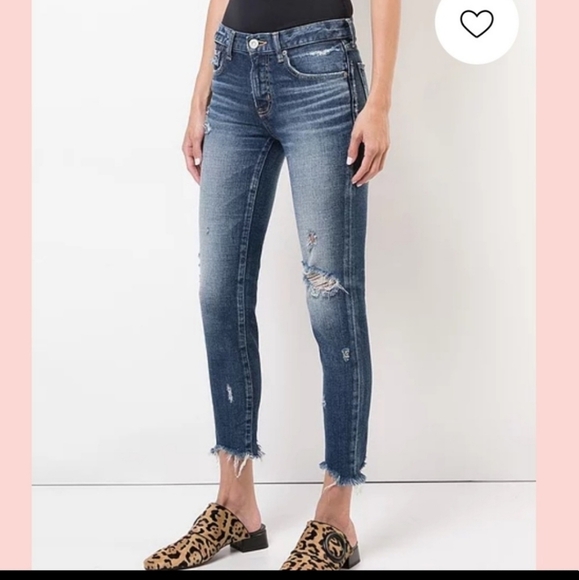Moussy Vintage Glendele Distressed Tapered Raw Hem Ankle Skinny Denim Jeans 25 - Picture 5 of 15